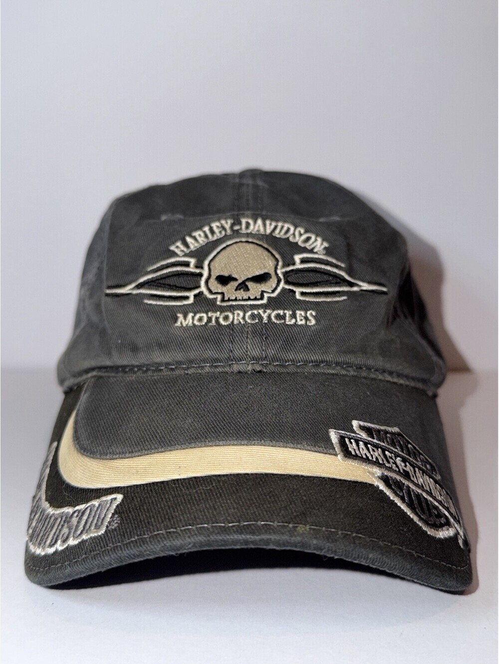 Harley Davidson Central Texas Round Rock Skull Gray Embroidered Adjustable Hat